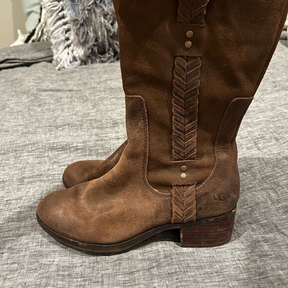 UGG Jaspan Mid-Calf Chocolate Brown riding Leather Boot Size 8.5 excelle… - Picture 6 of 14